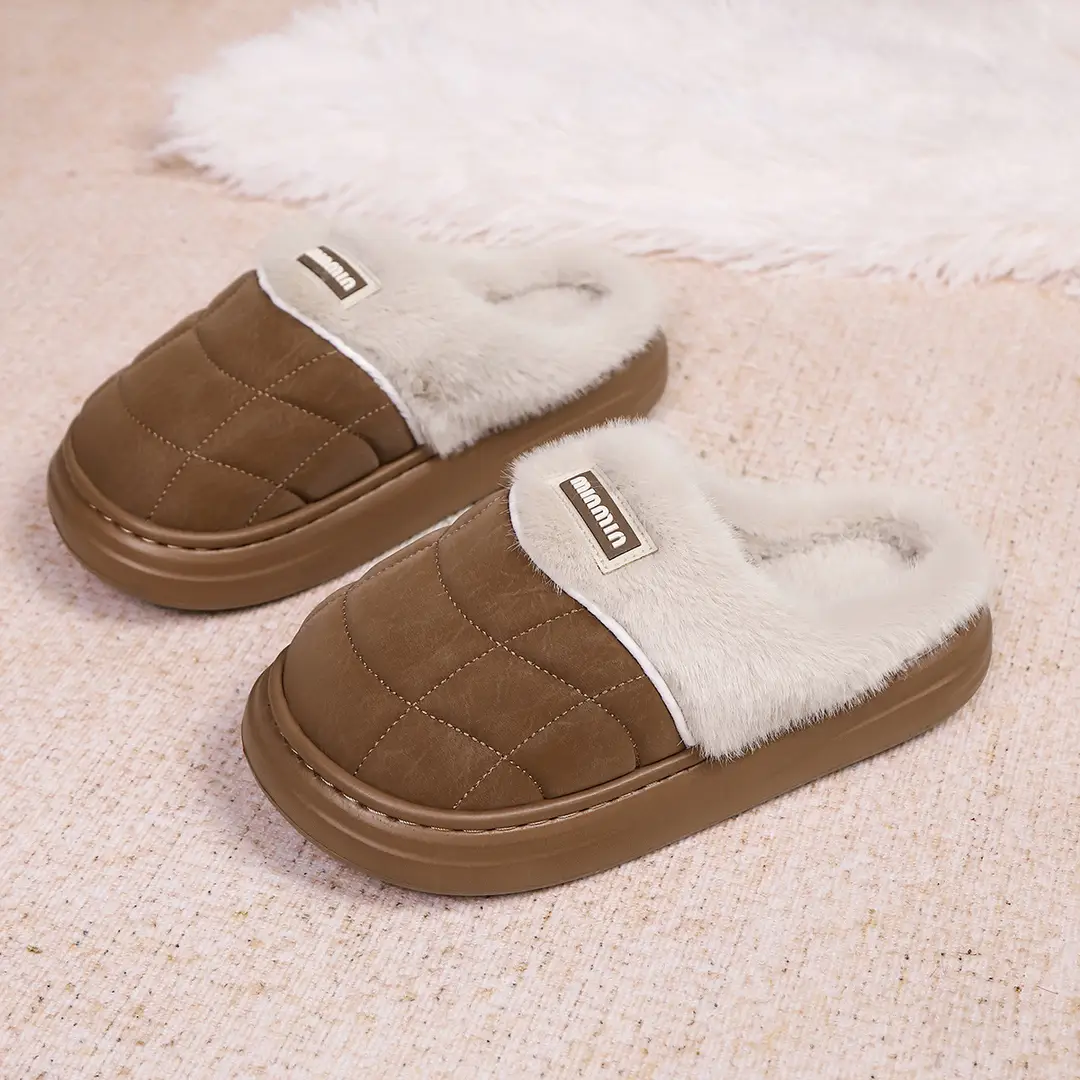 2025 New Autumn and Winter Flat Heel Non-Slip Fleece-Lined Women's Slippers Plush Home Cross-Border Furry Shoes Warm Furry Shoes — feature 2
