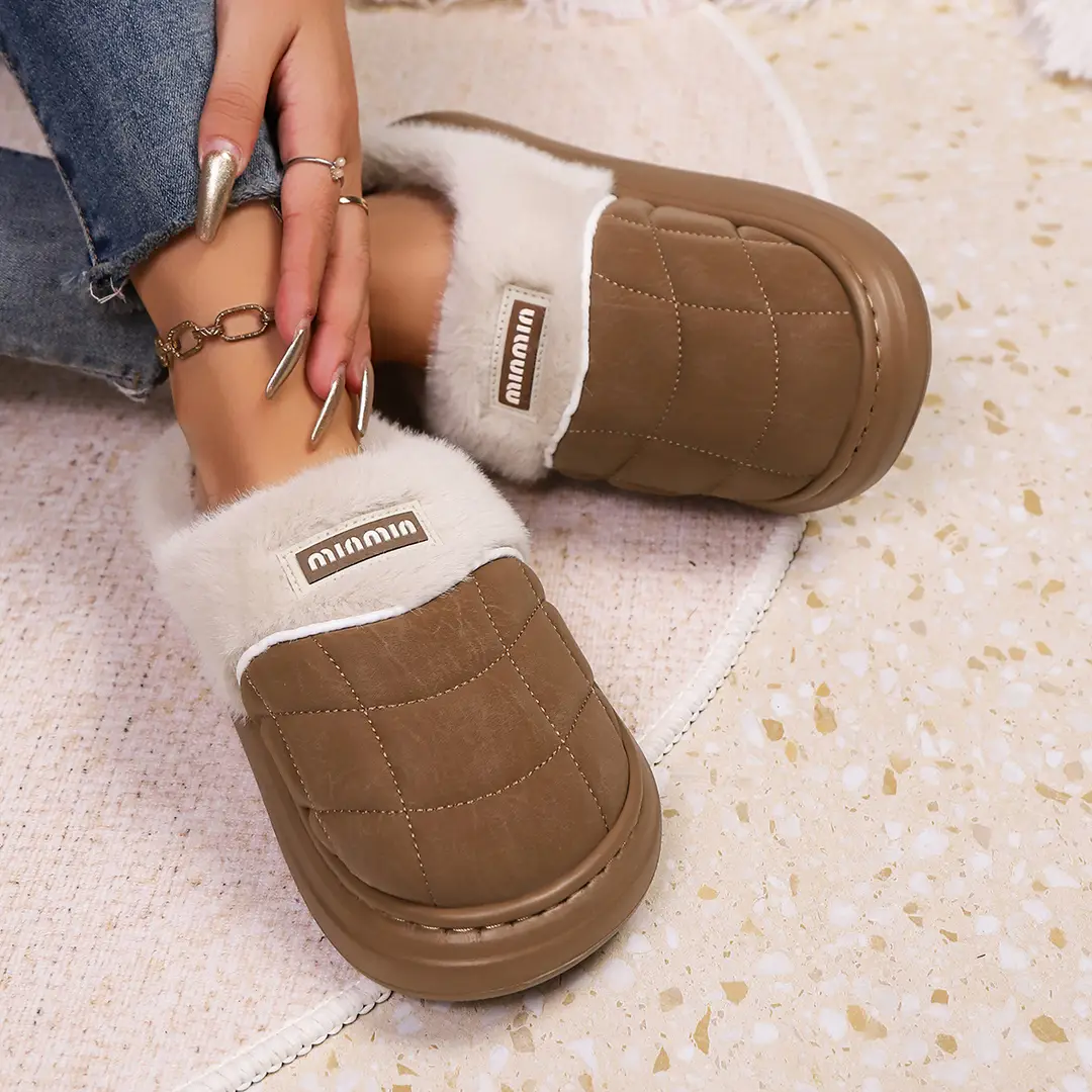 2025 New Autumn and Winter Flat Heel Non-Slip Fleece-Lined Women's Slippers Plush Home Cross-Border Furry Shoes Warm Furry Shoes — feature 6