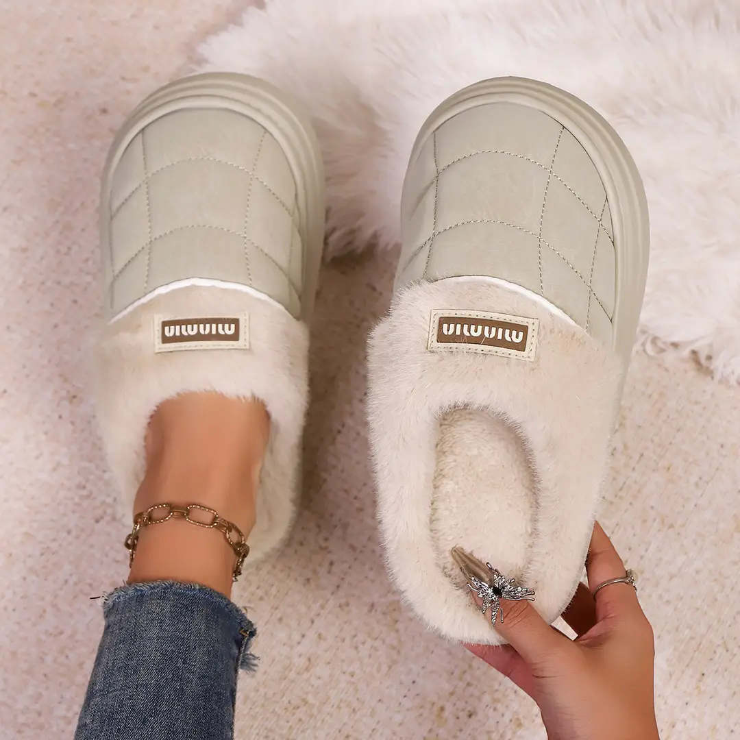 2025 New Autumn and Winter Flat Heel Non-Slip Fleece-Lined Women's Slippers Plush Home Cross-Border Furry Shoes Warm Furry Shoes — feature 9