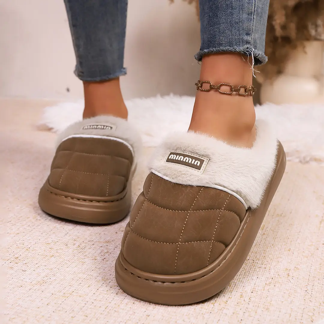 2025 New Autumn and Winter Flat Heel Non-Slip Fleece-Lined Women's Slippers Plush Home Cross-Border Furry Shoes Warm Furry Shoes - Image 3