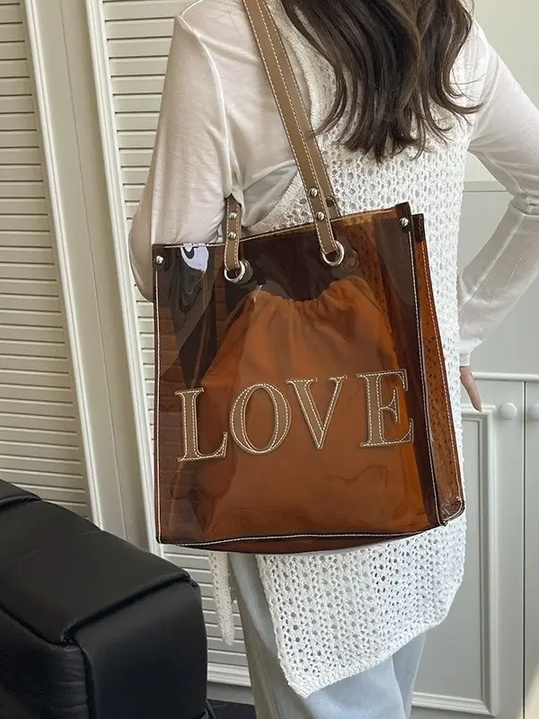 Transparent Love Print Large Shoulder Bag for Women