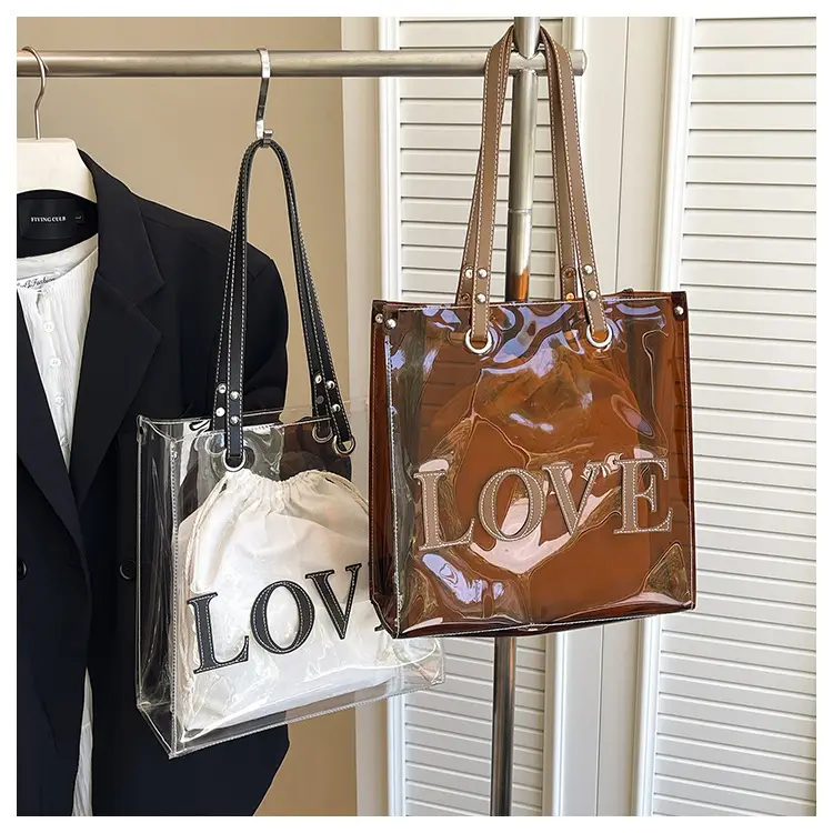 Transparent Love Print Large Shoulder Bag for Women — feature 1