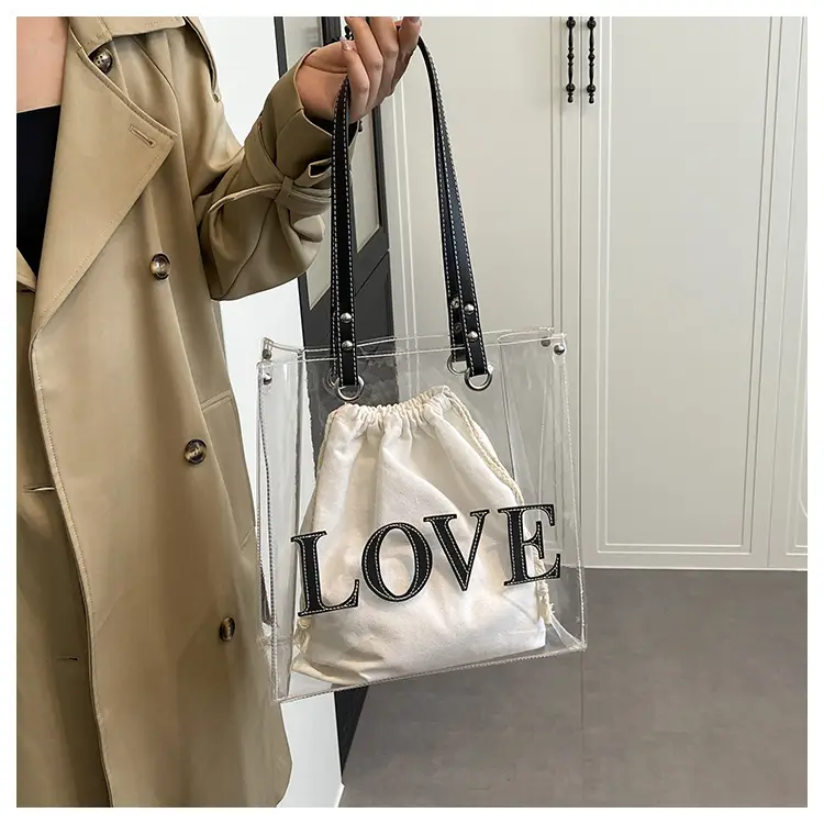 Transparent Love Print Large Shoulder Bag for Women — feature 10