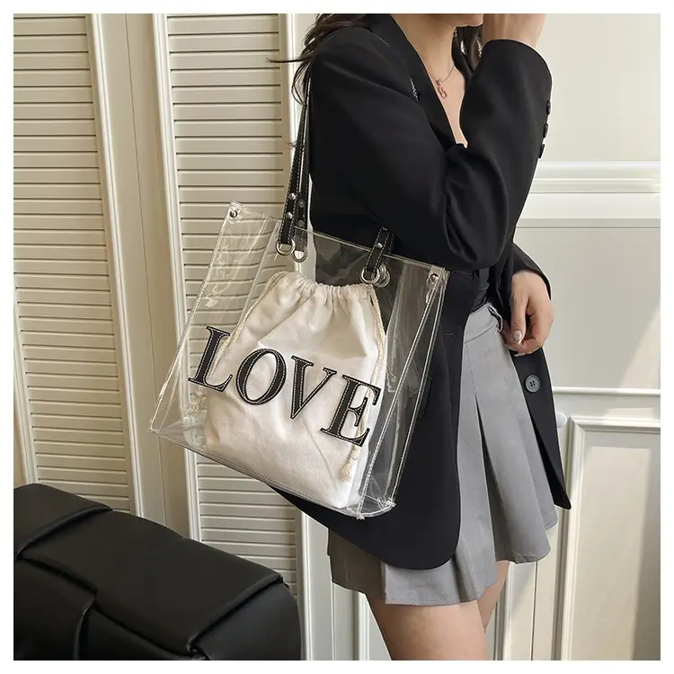 Transparent Love Print Large Shoulder Bag for Women — feature 12