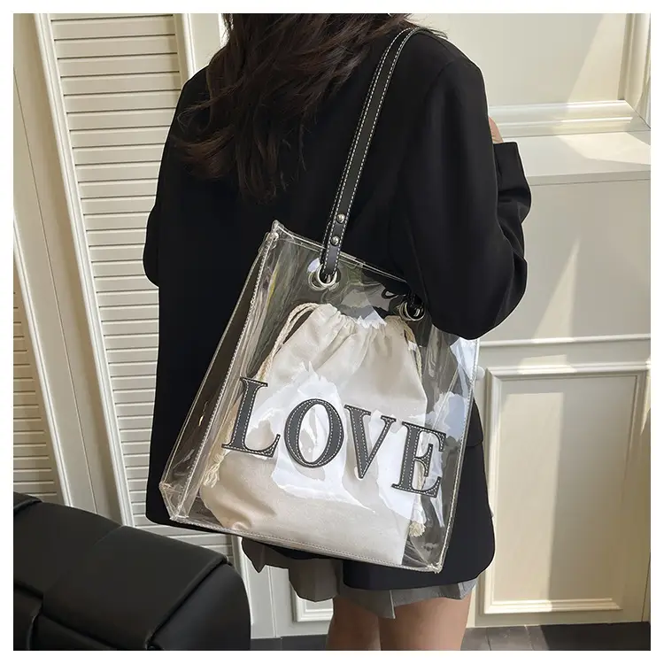 Transparent Love Print Large Shoulder Bag for Women — feature 13