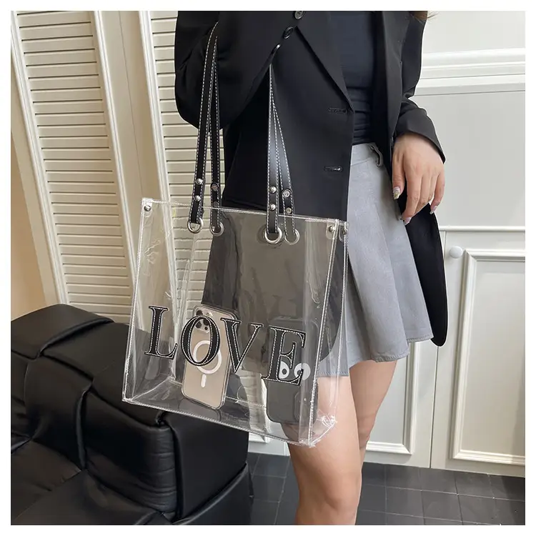 Transparent Love Print Large Shoulder Bag for Women — feature 14