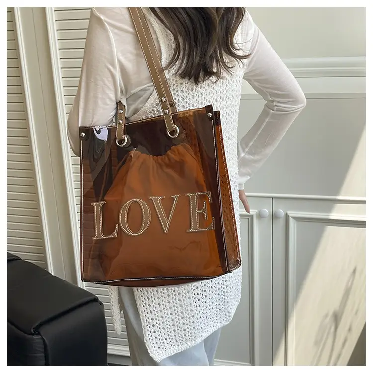 Transparent Love Print Large Shoulder Bag for Women — feature 16