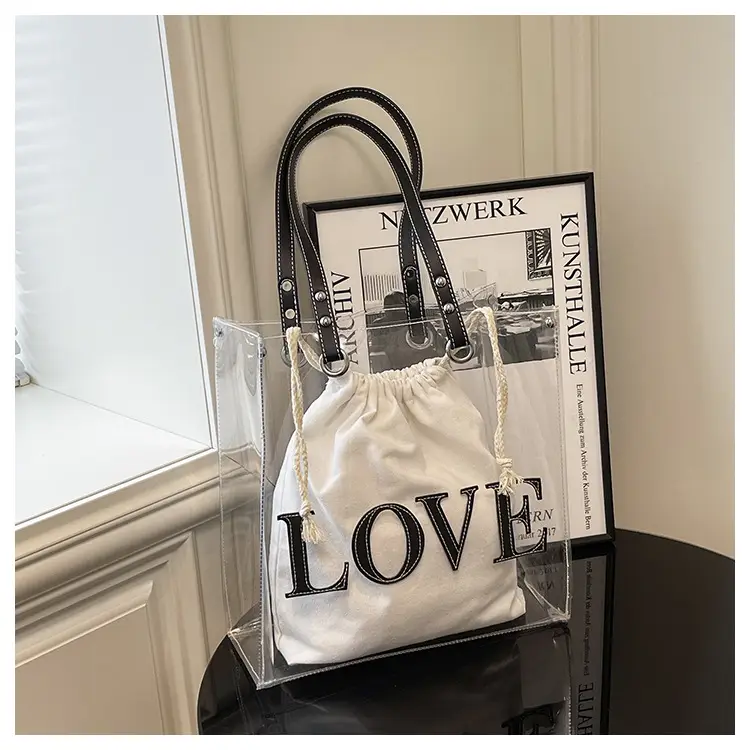 Transparent Love Print Large Shoulder Bag for Women — feature 21