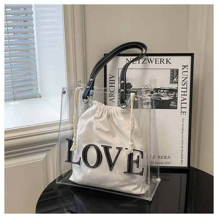 Transparent Love Print Large Shoulder Bag for Women — feature 22