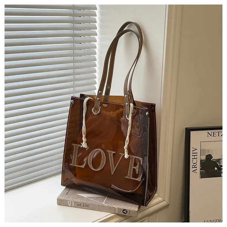 Transparent Love Print Large Shoulder Bag for Women — feature 25