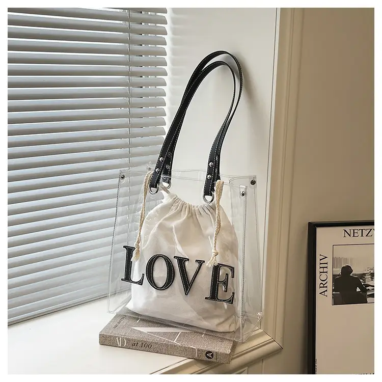 Transparent Love Print Large Shoulder Bag for Women — feature 26