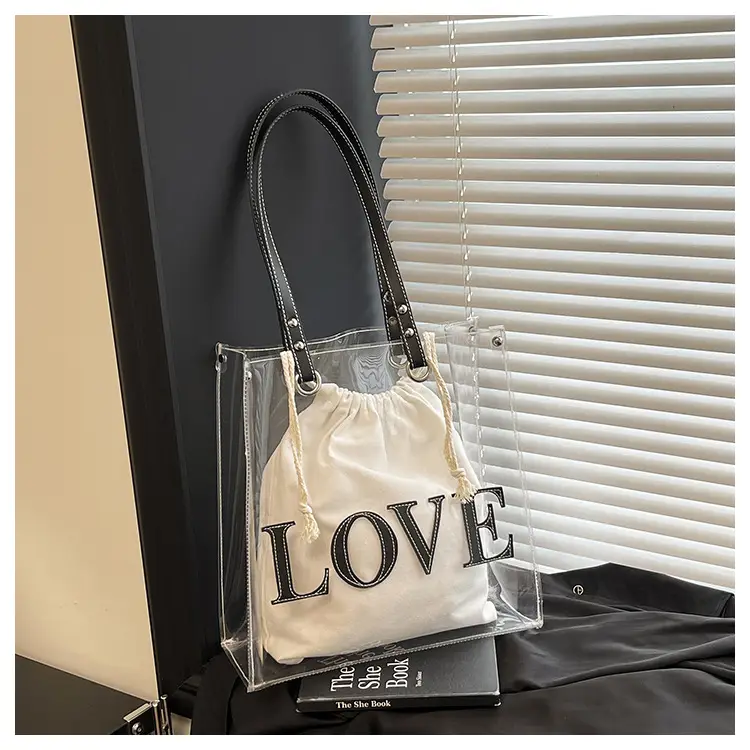 Transparent Love Print Large Shoulder Bag for Women — feature 29