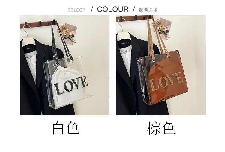 Transparent Love Print Large Shoulder Bag for Women — feature 3