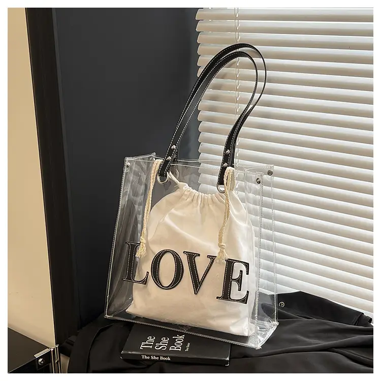 Transparent Love Print Large Shoulder Bag for Women — feature 30