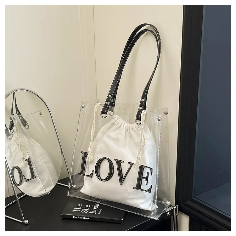 Transparent Love Print Large Shoulder Bag for Women — feature 31