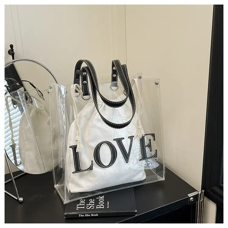 Transparent Love Print Large Shoulder Bag for Women — feature 32