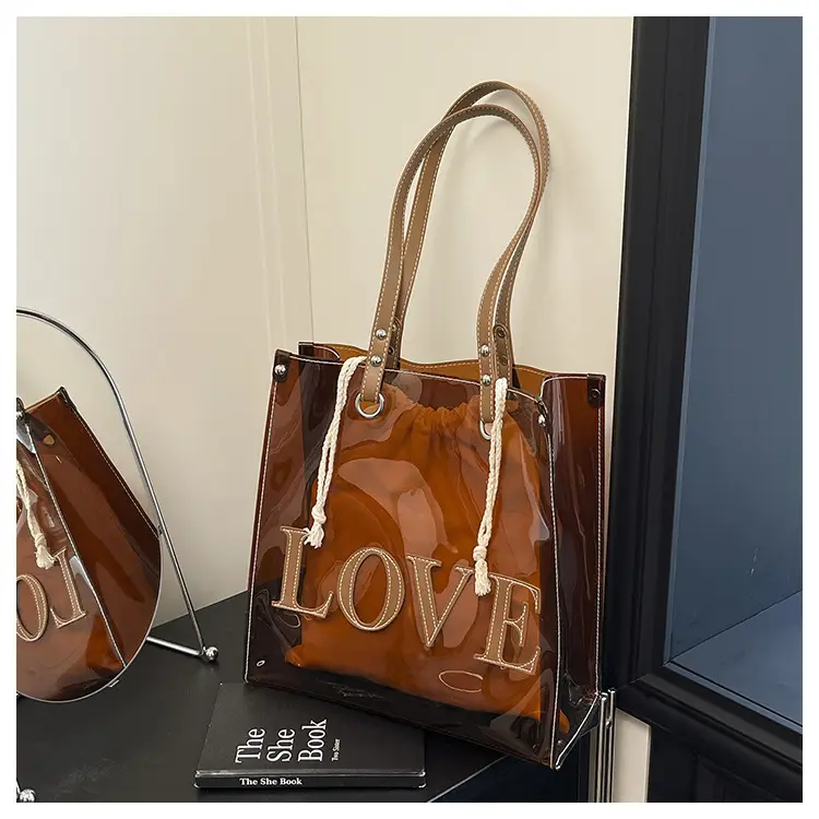 Transparent Love Print Large Shoulder Bag for Women — feature 34