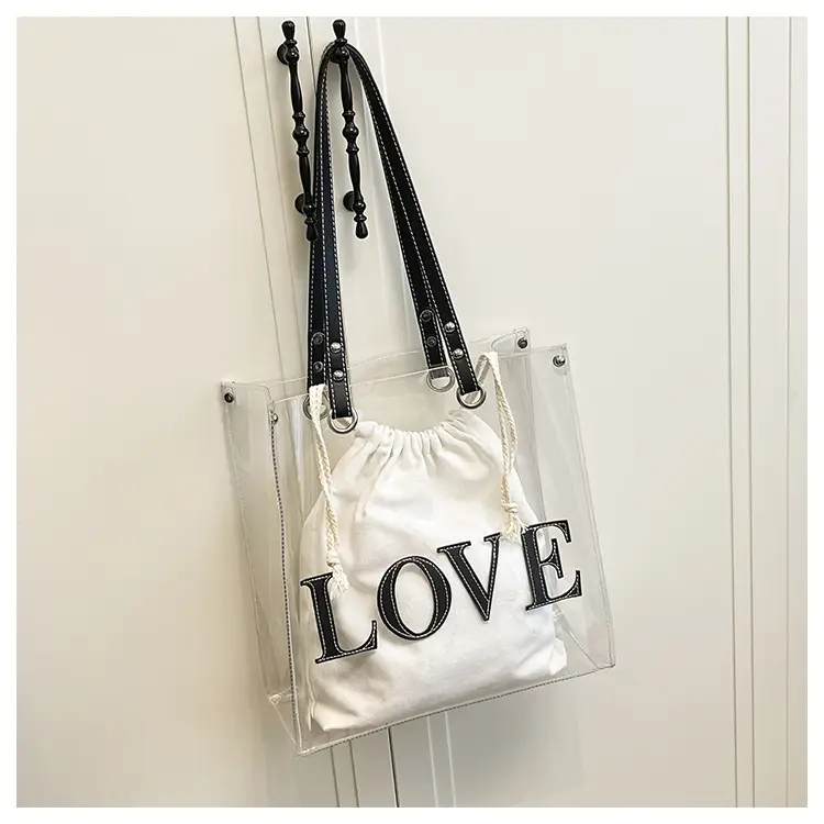 Transparent Love Print Large Shoulder Bag for Women — feature 35