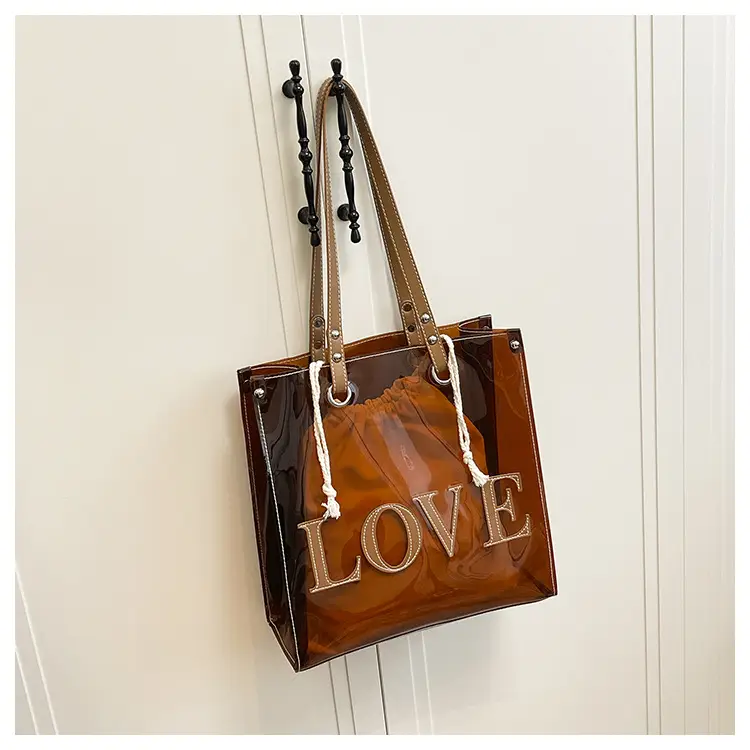 Transparent Love Print Large Shoulder Bag for Women — feature 36