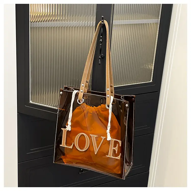 Transparent Love Print Large Shoulder Bag for Women — feature 37