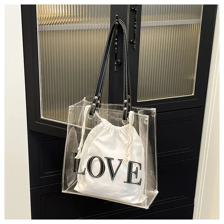 Transparent Love Print Large Shoulder Bag for Women — feature 38