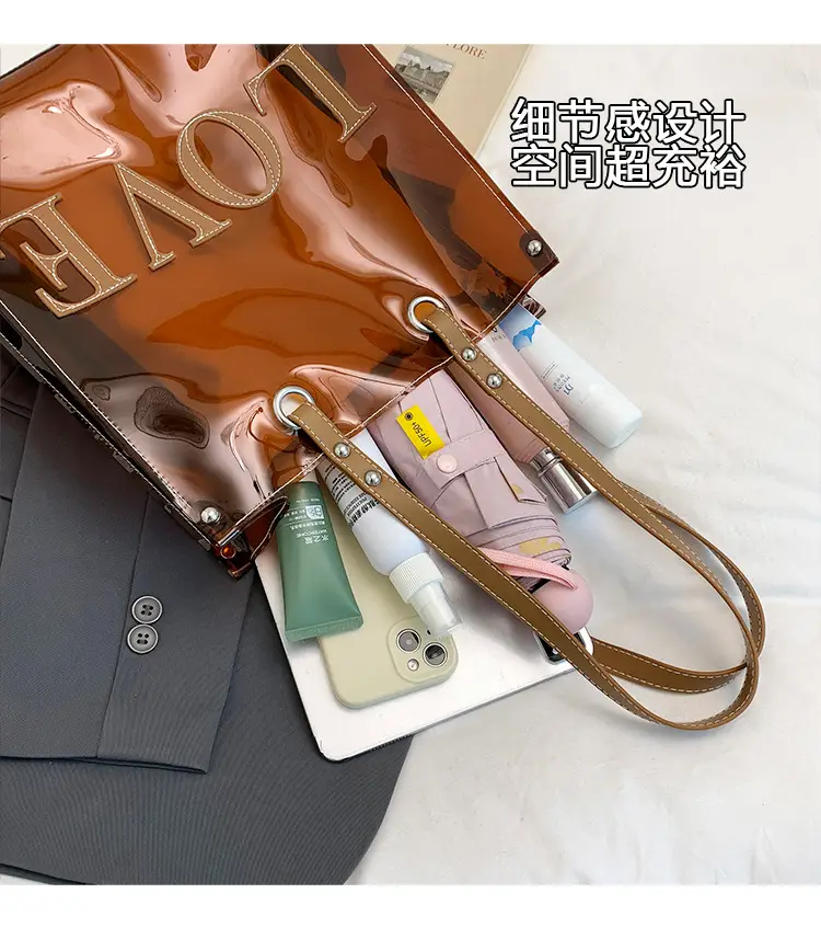 Transparent Love Print Large Shoulder Bag for Women — feature 6