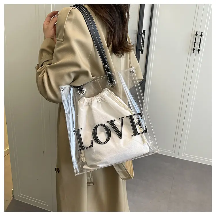 Transparent Love Print Large Shoulder Bag for Women — feature 8