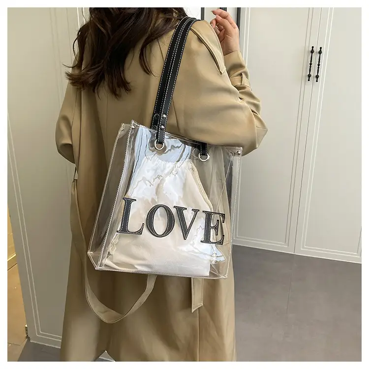 Transparent Love Print Large Shoulder Bag for Women — feature 9