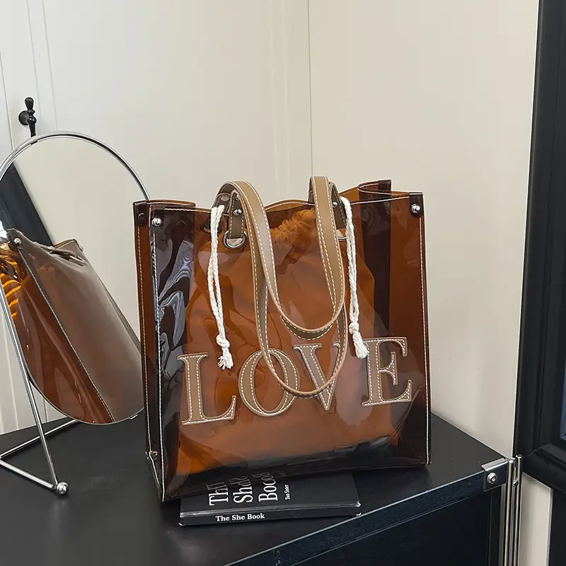 Transparent Love Print Large Shoulder Bag for Women