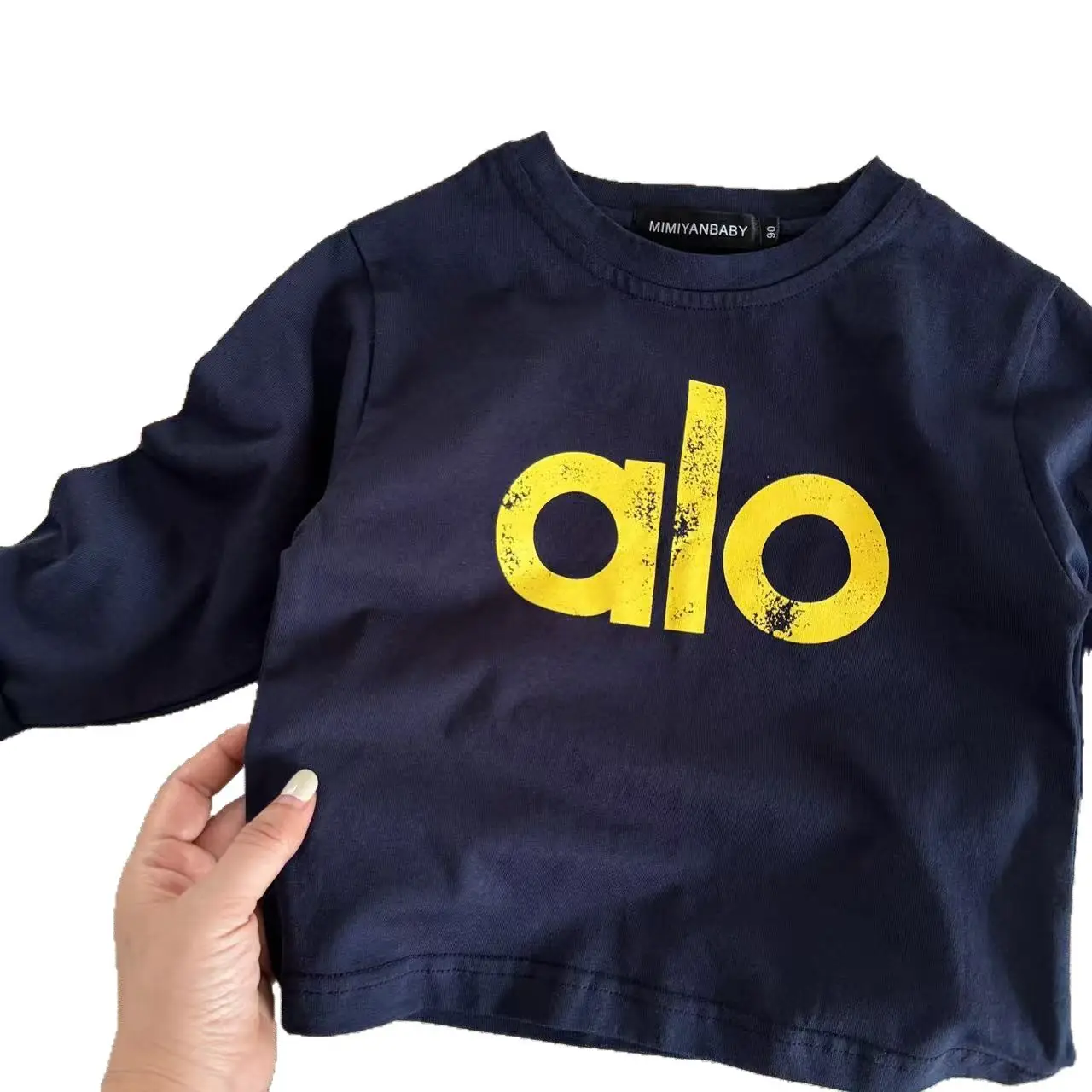 Kids Long Sleeve T-Shirt Black White "alo" Brand