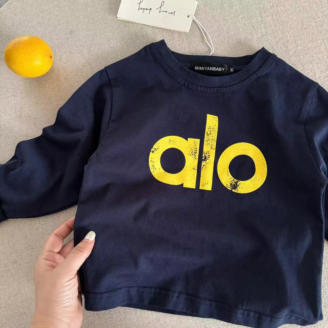 Kids Long Sleeve T-Shirt Black White "alo" Brand