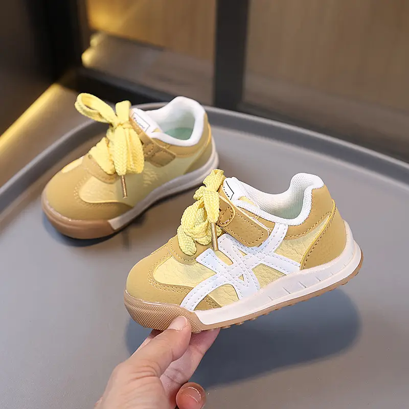 Baby Shoes Soft Yellow Lace Up for Kids