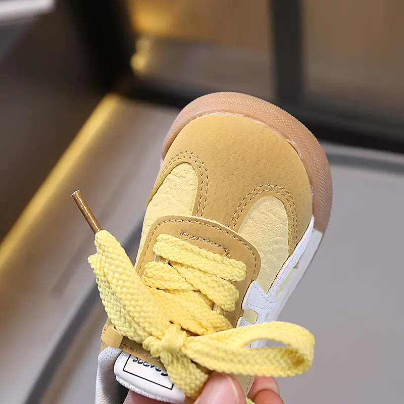 Baby Shoes Soft Yellow Lace Up for Kids