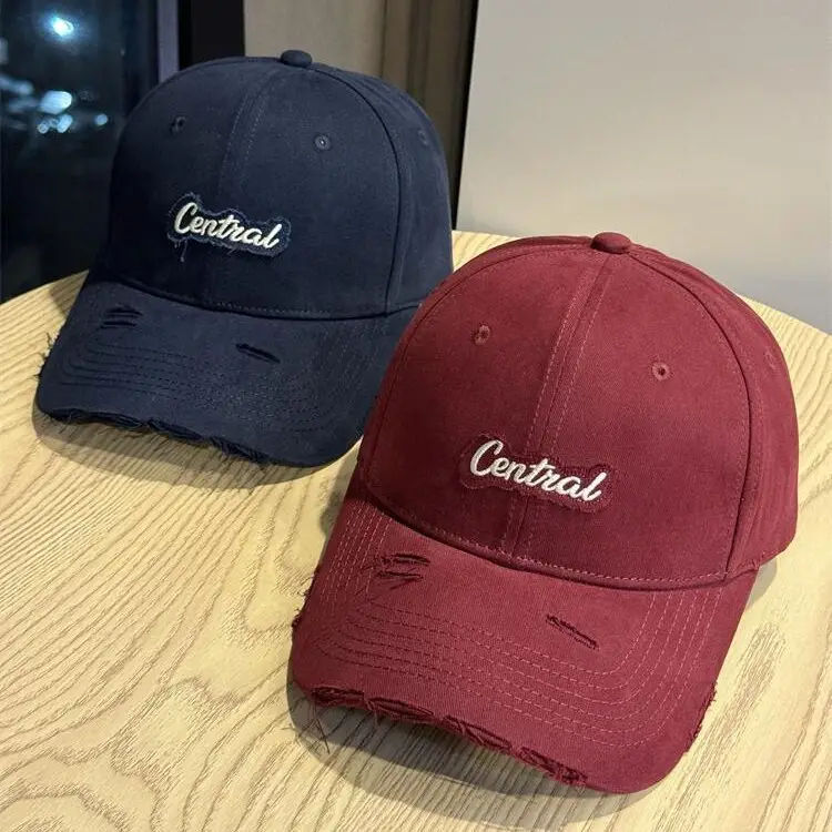 Central Embroidered Distressed Cap for Men Black Pink