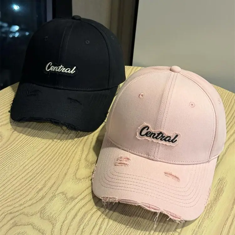 Central Embroidered Distressed Cap for Men Black Pink