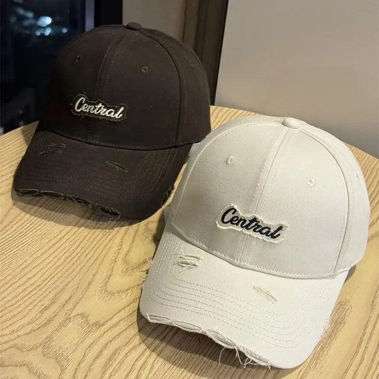 Central Embroidered Distressed Cap for Men Black Pink