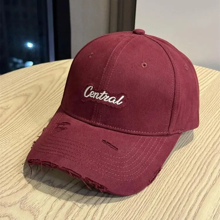 Central Embroidered Distressed Cap for Men Black Pink