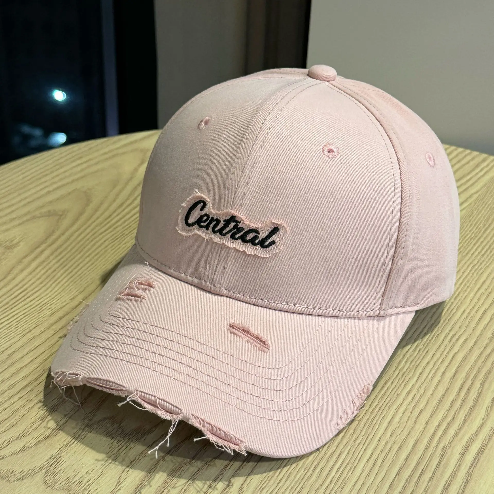Central Embroidered Distressed Cap for Men Black Pink — feature 15