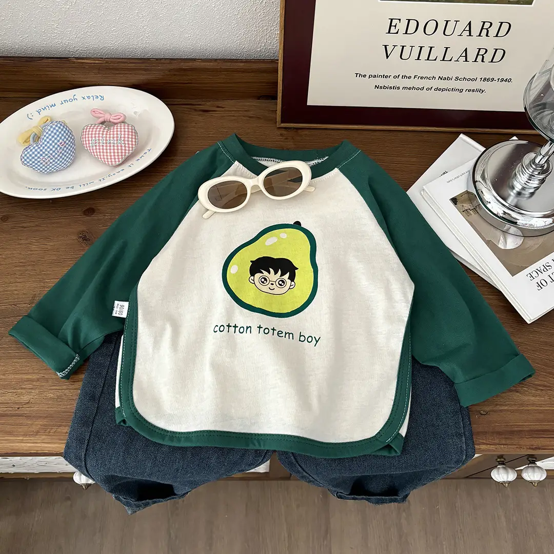 Kids Korean Style Long Sleeve T-Shirt Green Cream