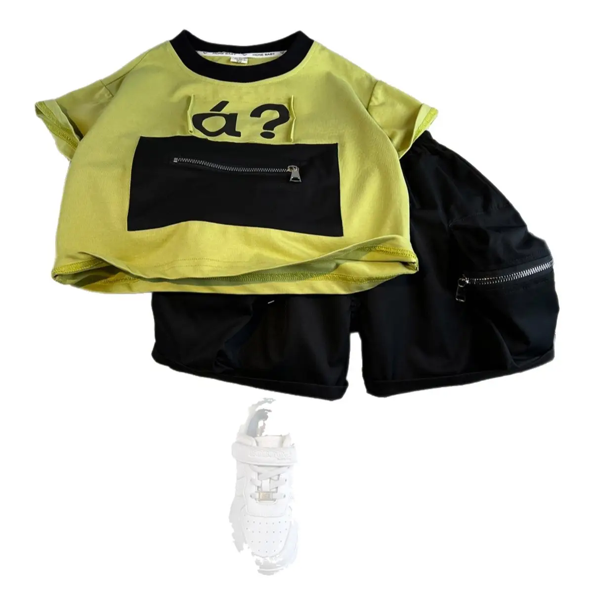 Boys 2Pc White Black a? T-Shirt Shorts Set - Image 7