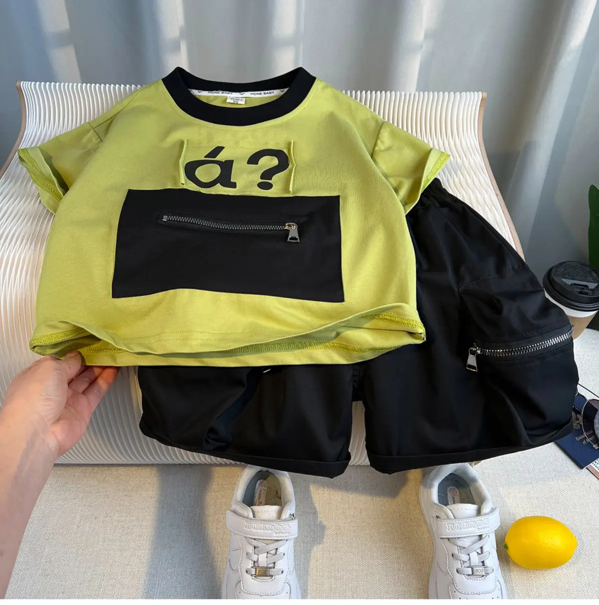 Boys 2Pc White Black a? T-Shirt Shorts Set — feature 4