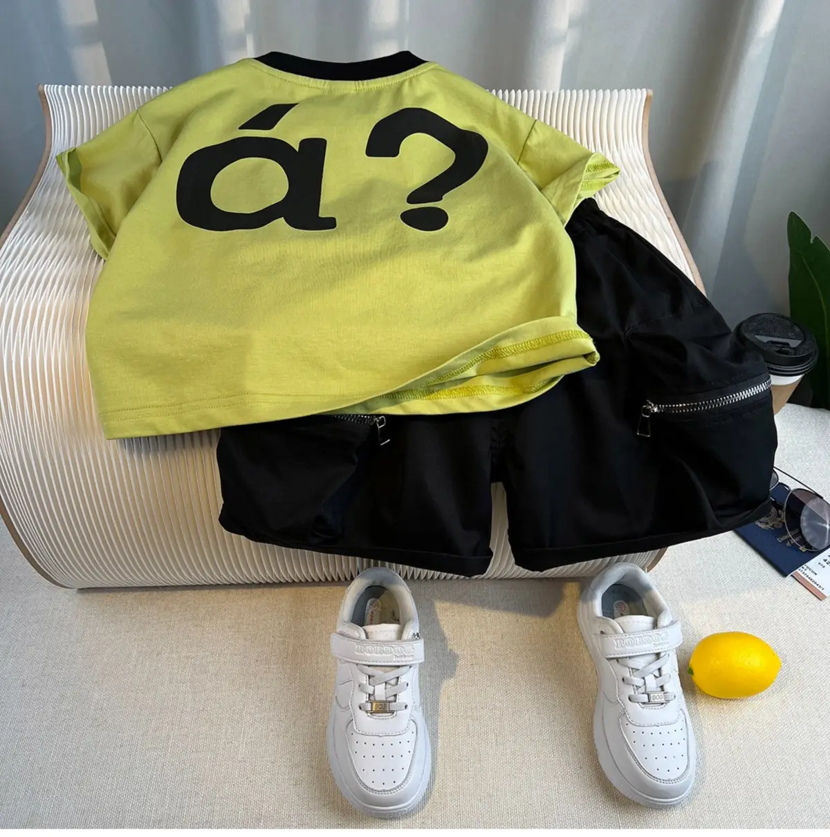 Boys 2Pc White Black a? T-Shirt Shorts Set — feature 5