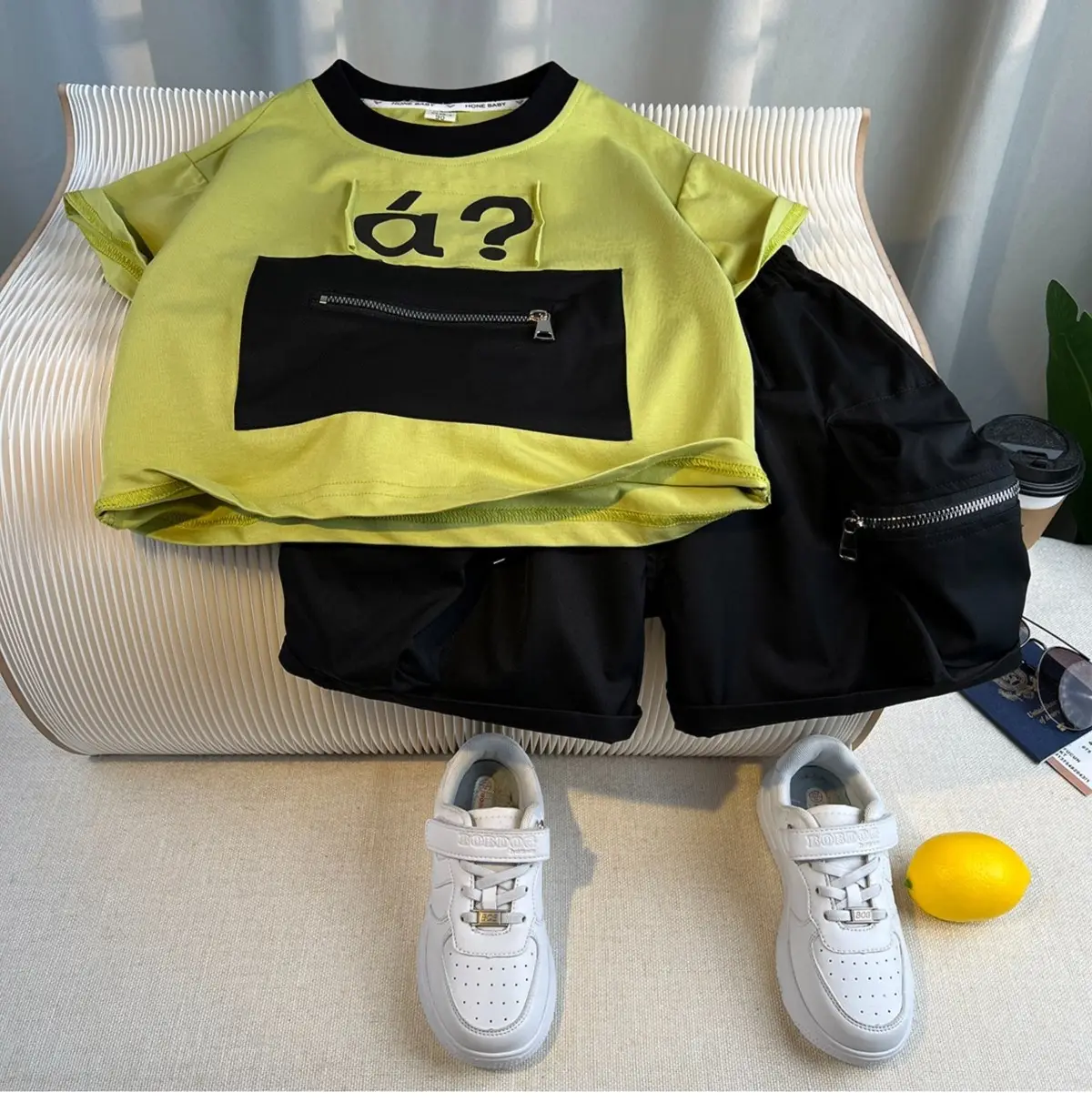 Boys 2Pc White Black a? T-Shirt Shorts Set — feature 6
