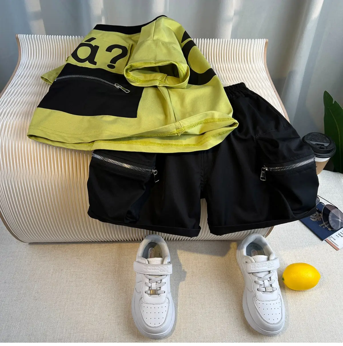 Boys 2Pc White Black a? T-Shirt Shorts Set — feature 7