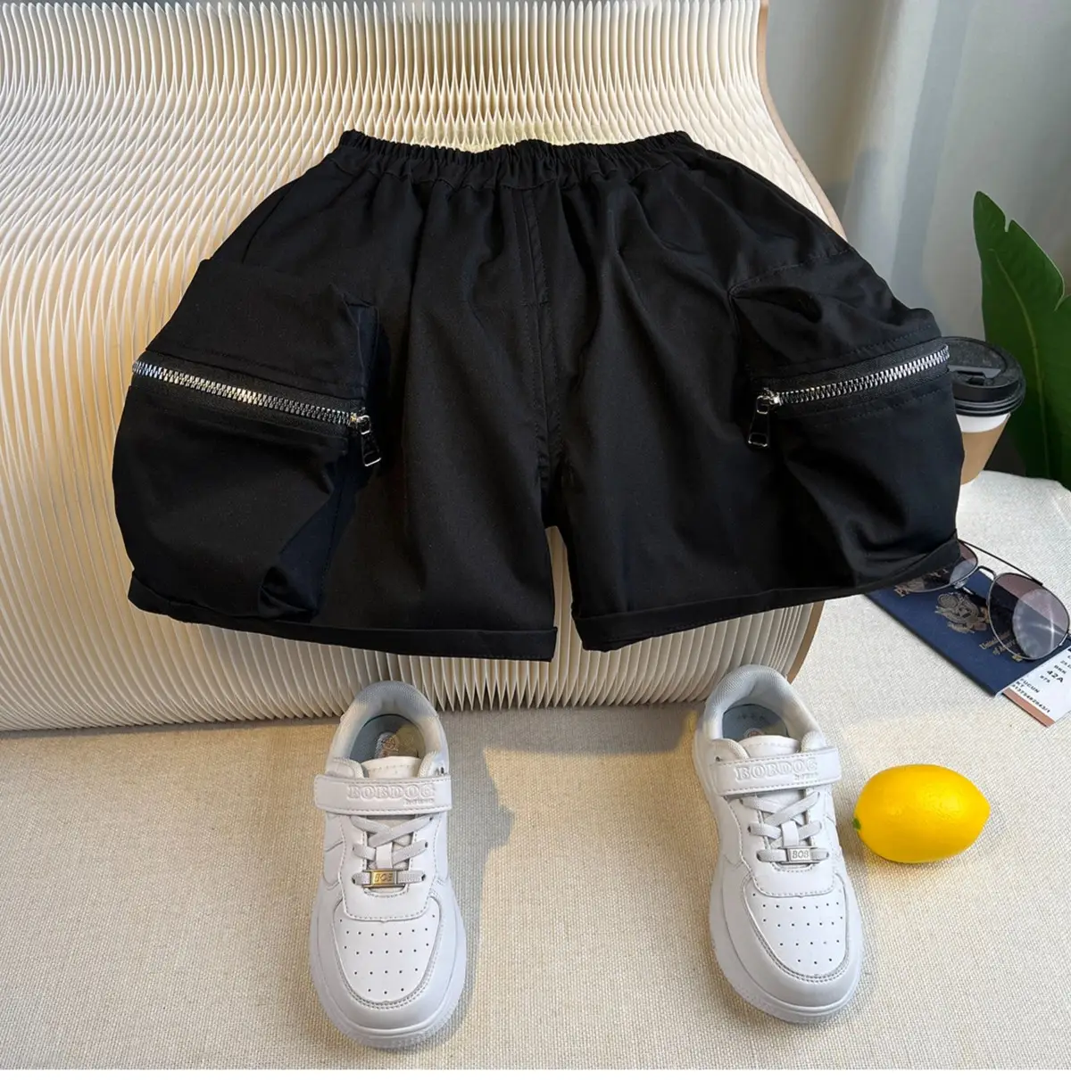 Boys 2Pc White Black a? T-Shirt Shorts Set — feature 9