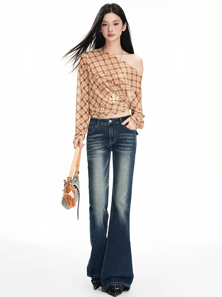 Dark Blue Flared Jeans 2025 Low Waist Stretchy
