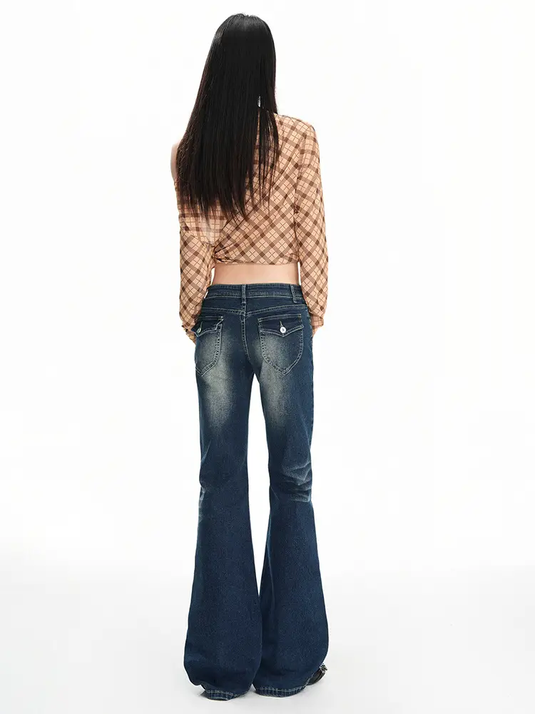Dark Blue Flared Jeans 2025 Low Waist Stretchy