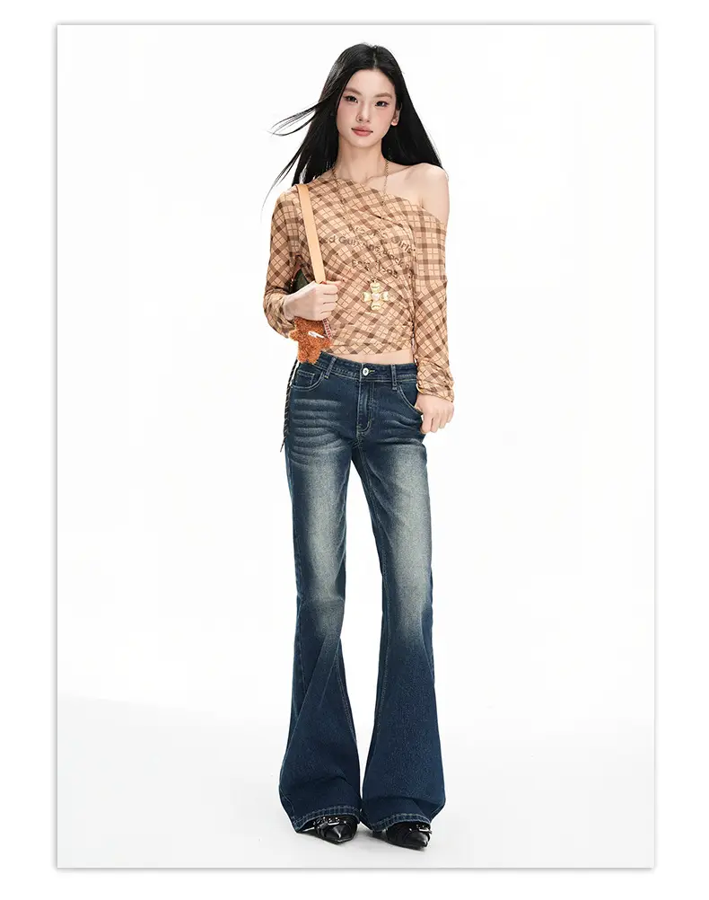 Dark Blue Flared Jeans 2025 Low Waist Stretchy — feature 12
