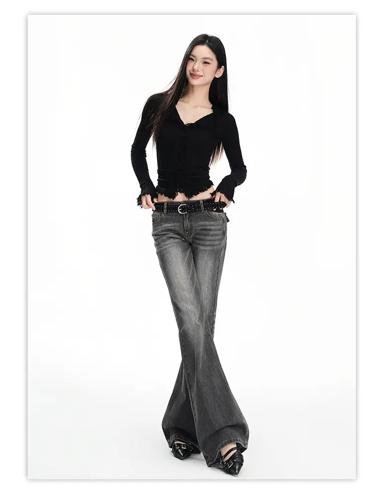 Dark Blue Flared Jeans 2025 Low Waist Stretchy — feature 13