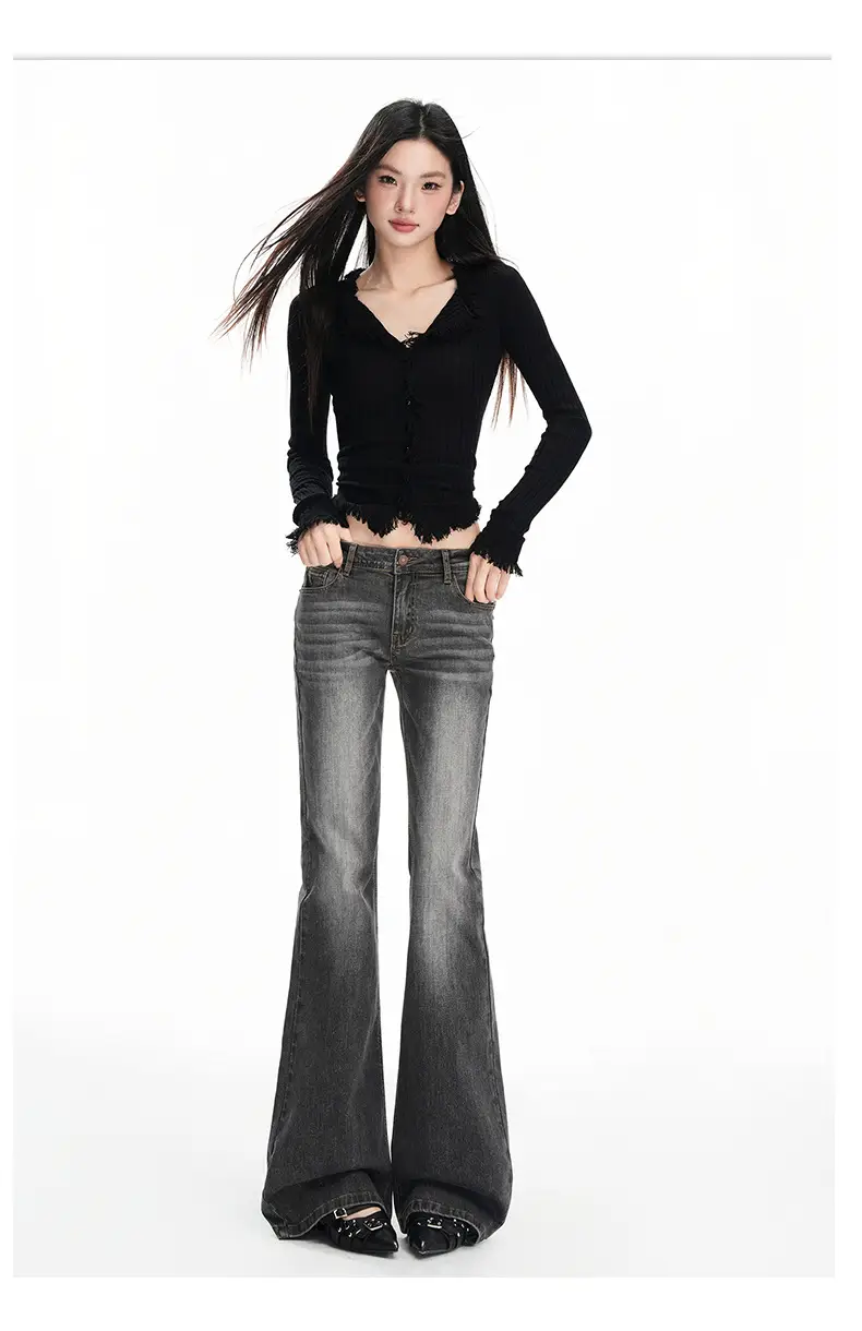 Dark Blue Flared Jeans 2025 Low Waist Stretchy — feature 14